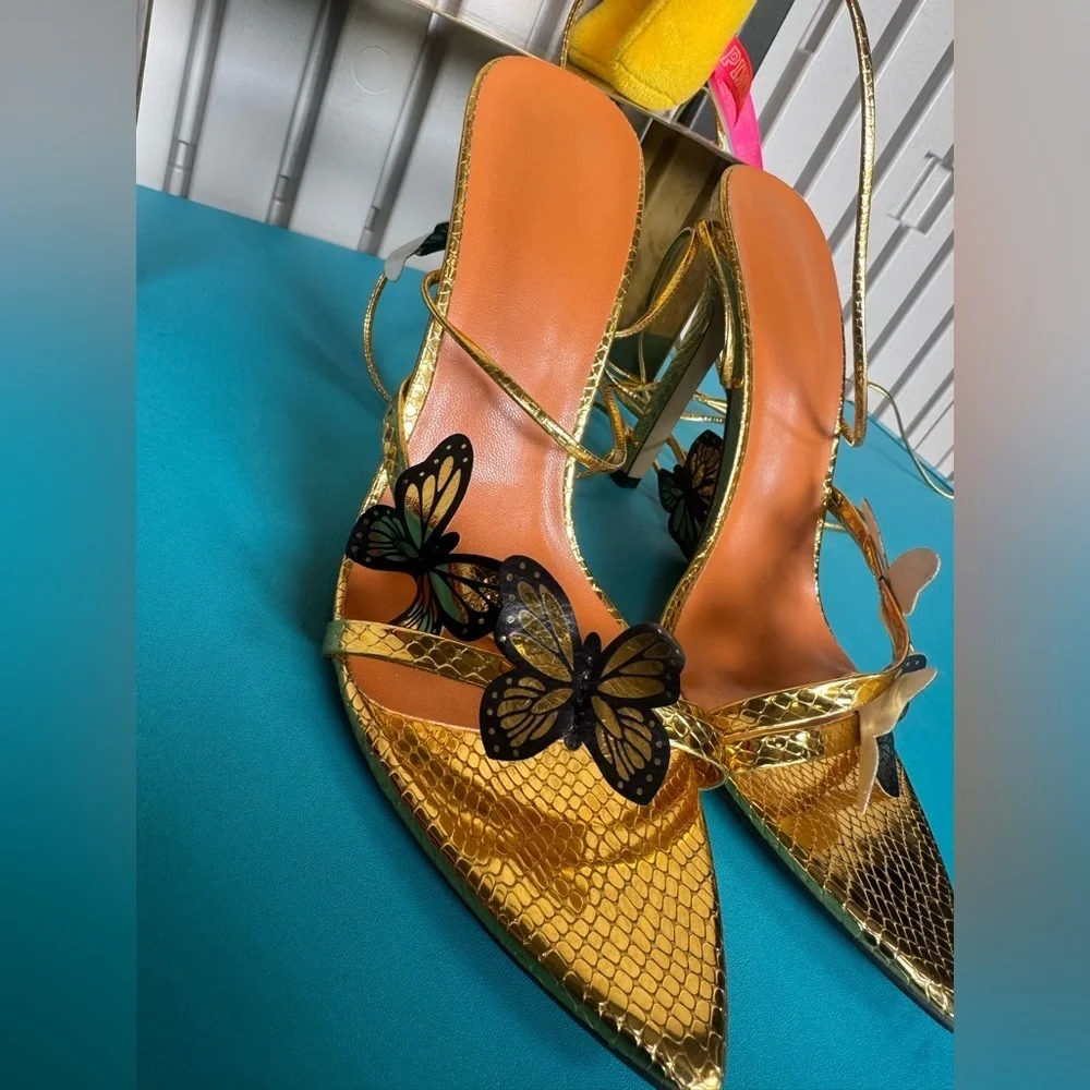 Elegant Gold Butterfly Women's Heels - Picture 2 of 9